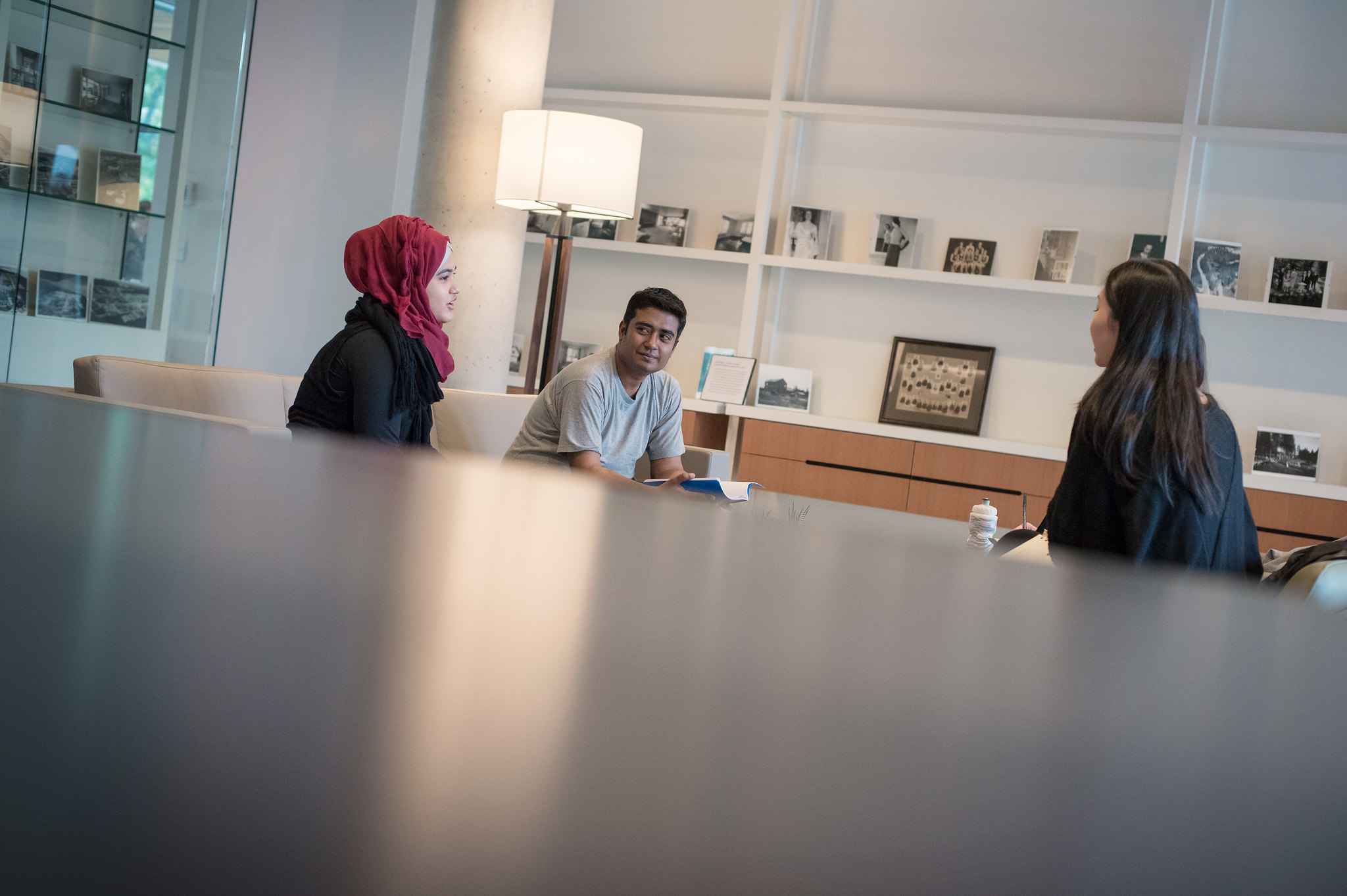 people talking around a table