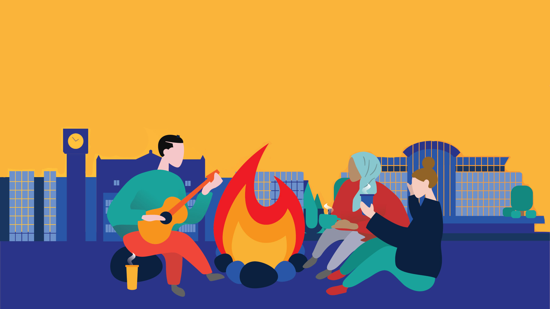 people meeting around a camp fire
