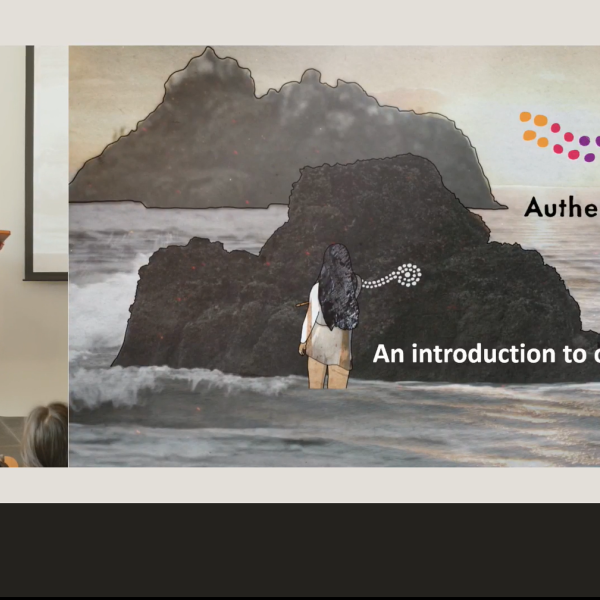 Rob Clark and Tim van den Boog presenting with a slide about Authentic Indigenous Seafood