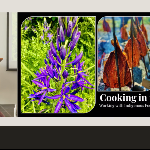 Fiona Devereaux presenting with a slide about the Cooking in Two Worlds gathering 